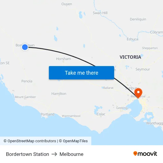 Bordertown Station to Melbourne map