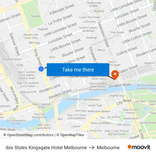 ibis Styles Kingsgate Hotel Melbourne to Melbourne map