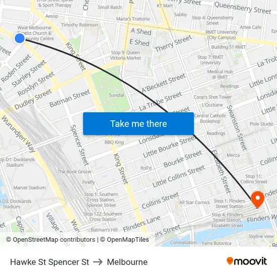 Hawke St Spencer St to Melbourne map