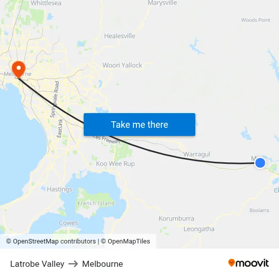 Latrobe Valley to Melbourne map