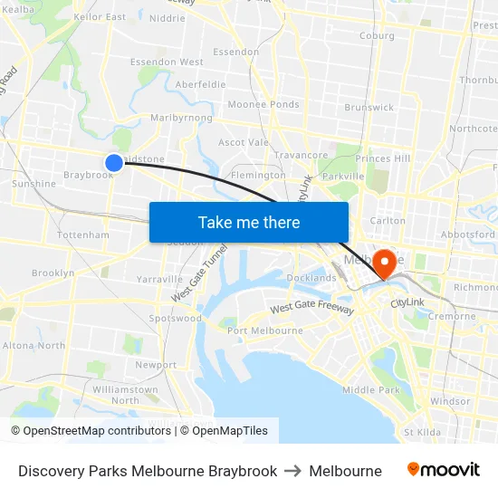 Discovery Parks Melbourne Braybrook to Melbourne map
