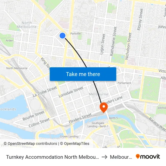Turnkey Accommodation North Melbourne to Melbourne map