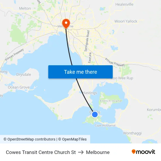 Cowes Transit Centre Church St to Melbourne map