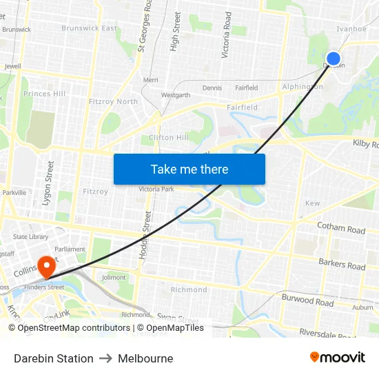 Darebin Station to Melbourne map