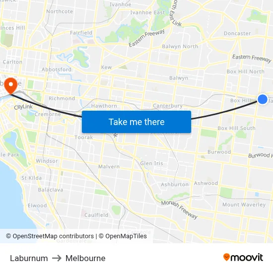 Laburnum to Melbourne map