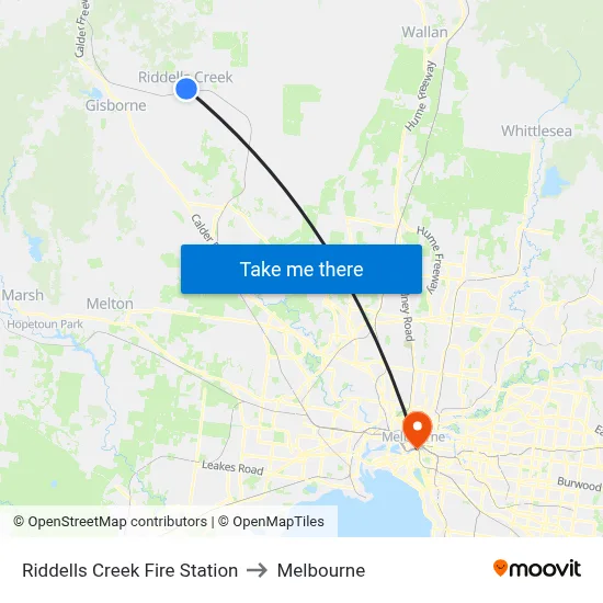 Riddells Creek Fire Station to Melbourne map