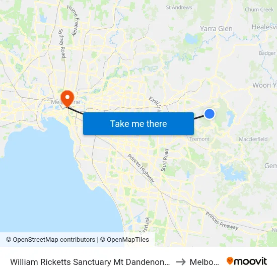 William Ricketts Sanctuary Mt Dandenong Tourist Rd to Melbourne map