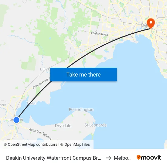 Deakin University Waterfront Campus Brougham St to Melbourne map