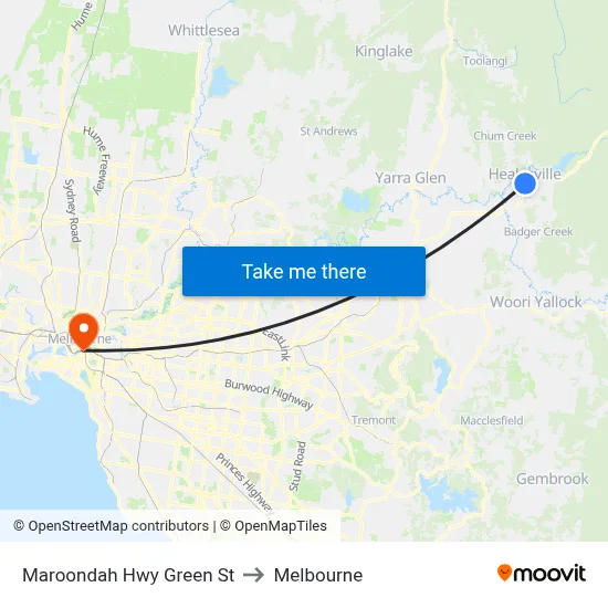 Maroondah Hwy Green St to Melbourne map