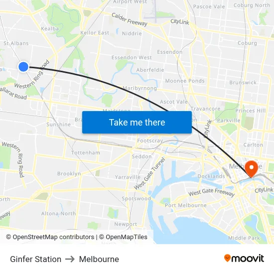 Ginfer Station to Melbourne map