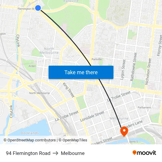 94 Flemington Road to Melbourne map