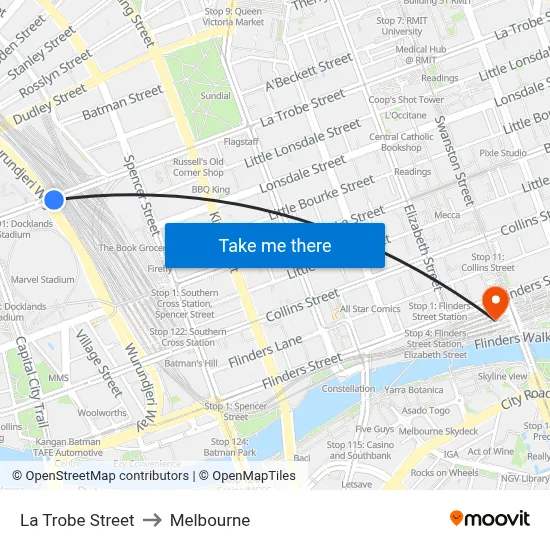 La Trobe Street to Melbourne map