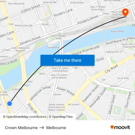 Crown Melbourne to Melbourne map