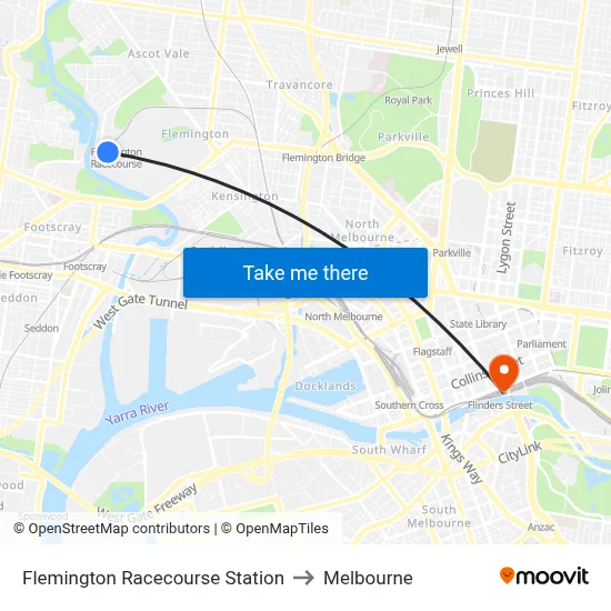 Flemington Racecourse Station to Melbourne map