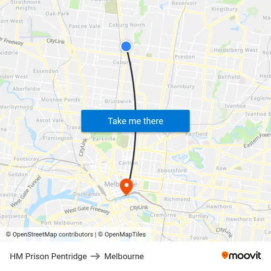 HM Prison Pentridge to Melbourne map