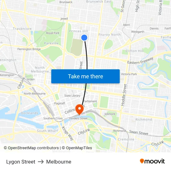 Lygon Street to Melbourne map