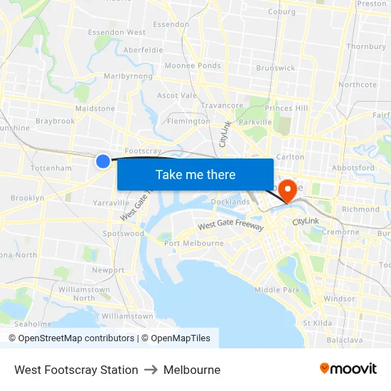 West Footscray Station to Melbourne map