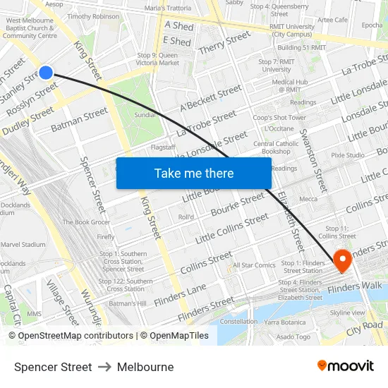 Spencer Street to Melbourne map
