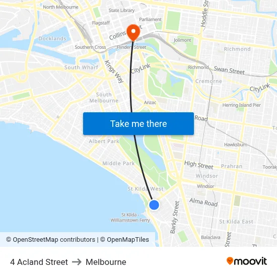 4 Acland Street to Melbourne map