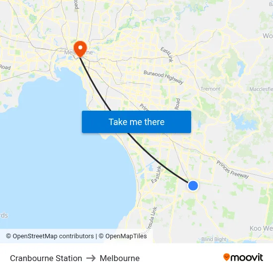 Cranbourne Station to Melbourne map