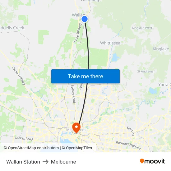 Wallan Station to Melbourne map