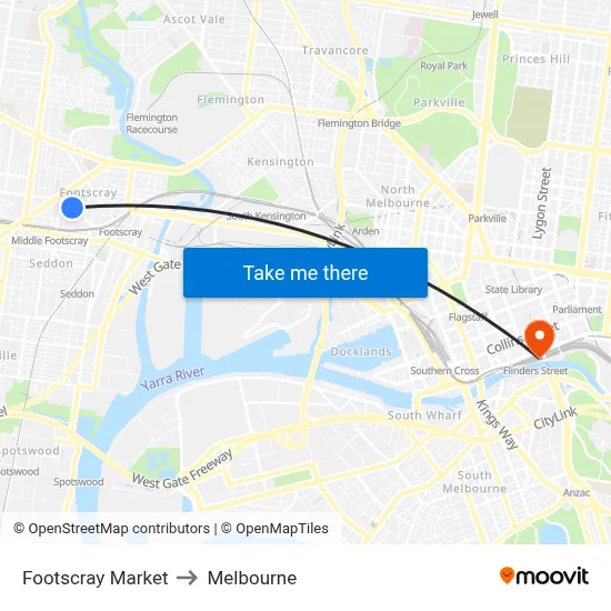 Footscray Market to Melbourne map