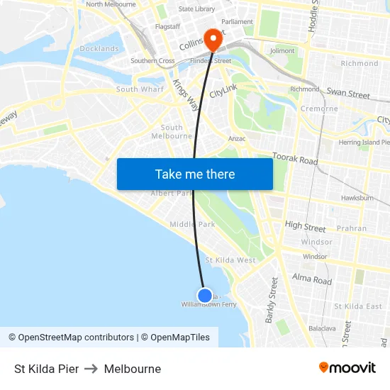 St Kilda Pier to Melbourne map