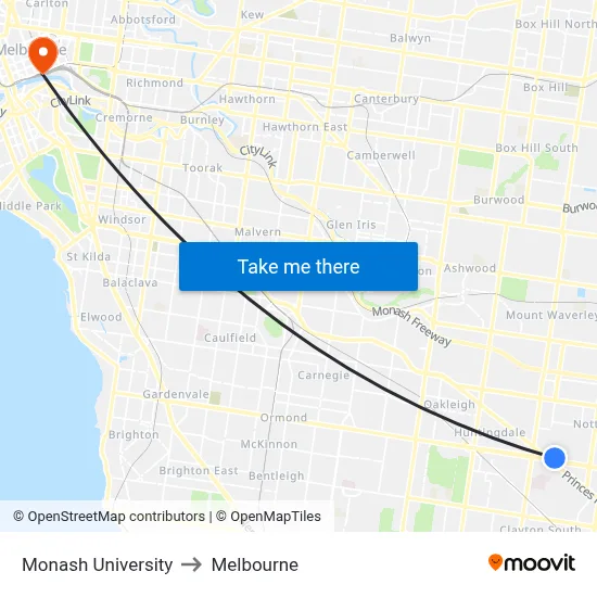 Monash University to Melbourne map
