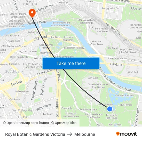 Royal Botanic Gardens Victoria to Melbourne map
