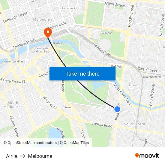 Airlie to Melbourne map