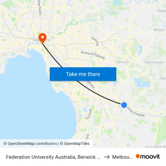 Federation University Australia, Berwick Campus to Melbourne map