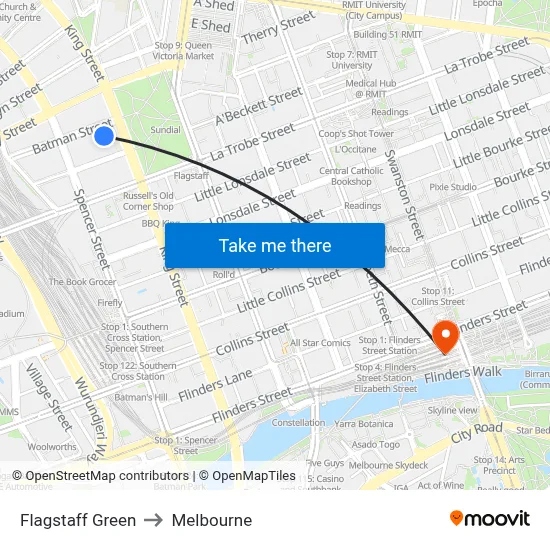 Flagstaff Green to Melbourne map