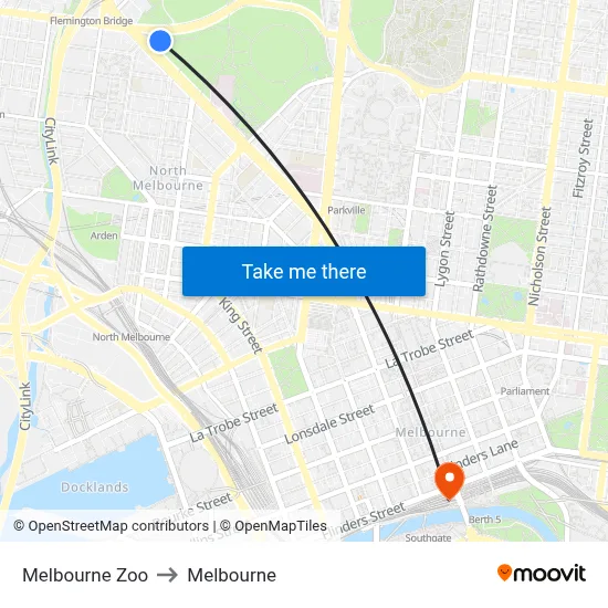 Melbourne Zoo to Melbourne map