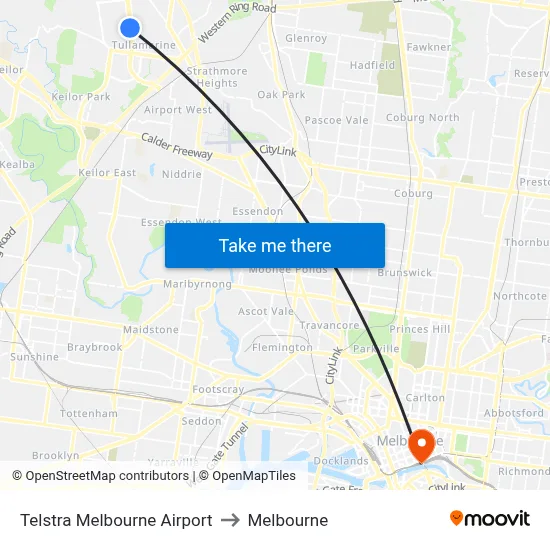 Telstra Melbourne Airport to Melbourne map