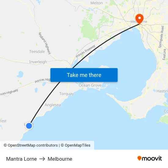 Mantra Lorne to Melbourne map