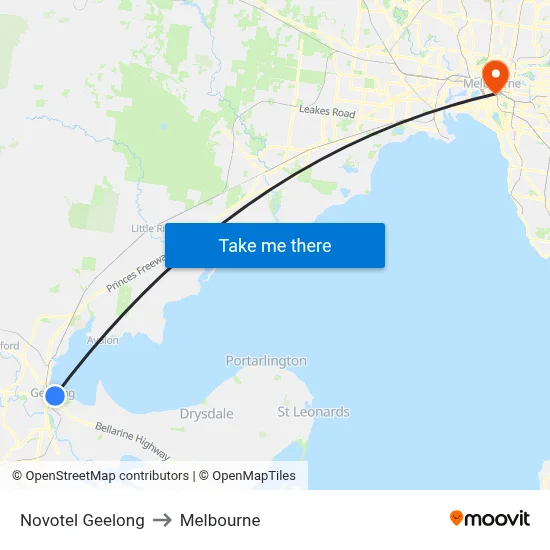 Novotel Geelong to Melbourne map