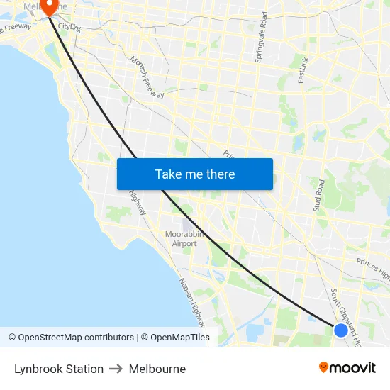 Lynbrook Station to Melbourne map