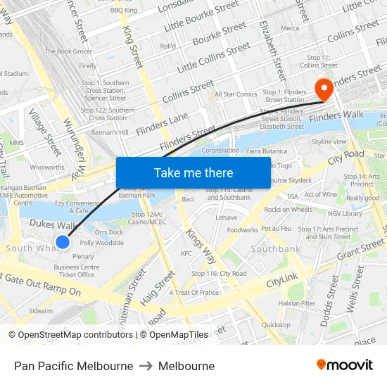Pan Pacific Melbourne to Melbourne map