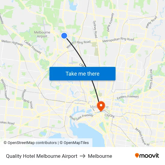 Quality Hotel Melbourne Airport to Melbourne map