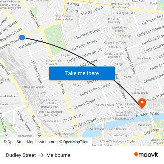 Dudley Street to Melbourne map