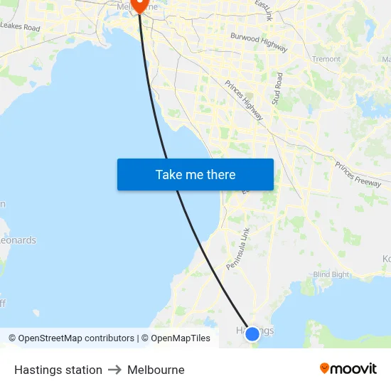 Hastings station to Melbourne map