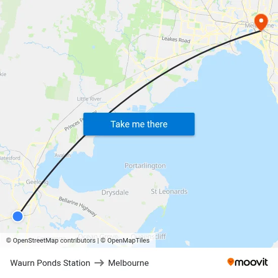 Waurn Ponds Station to Melbourne map
