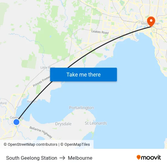South Geelong Station to Melbourne map