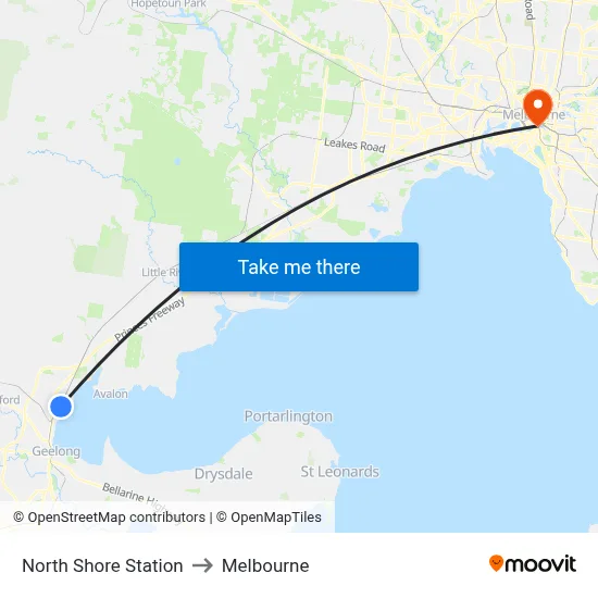 North Shore Station to Melbourne map