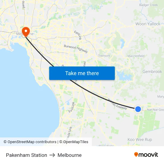 Pakenham Station to Melbourne map