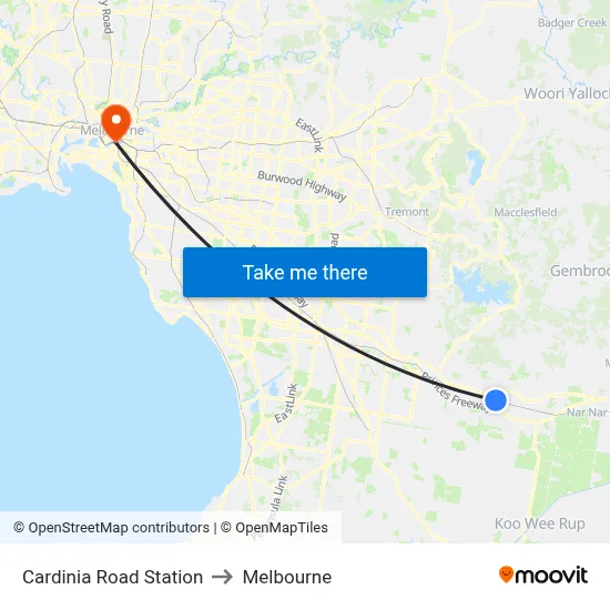 Cardinia Road Station to Melbourne map