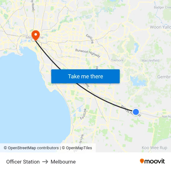Officer Station to Melbourne map