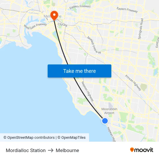 Mordialloc Station to Melbourne map