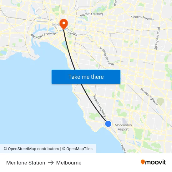 Mentone Station to Melbourne map