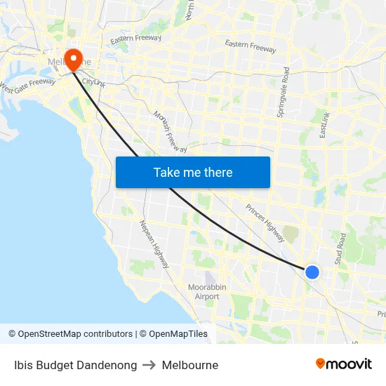 Ibis Budget Dandenong to Melbourne map